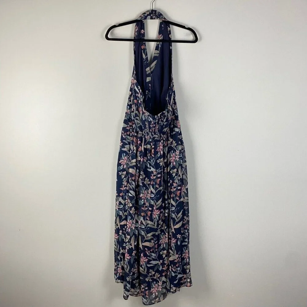Gal Meets Glam Siena Dress Size 10P Blue Floral Maxi Halter Smocked Flowy - Picture 5 of 10